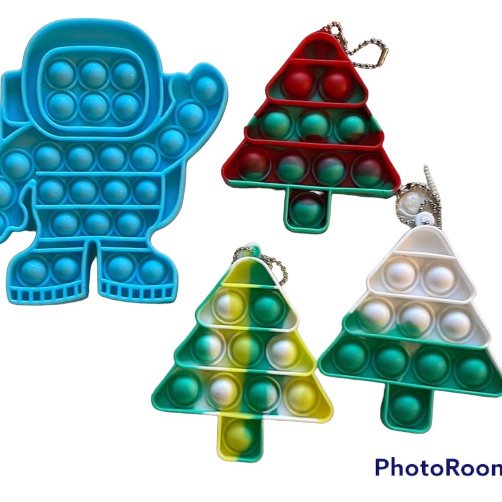 Popples Key 4 Chain Set Holiday Christmas Tree Collection Astronaut Robot NEW